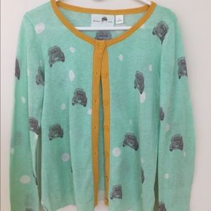 Anthro cardigan with polka dots and VW bugs!!